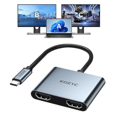 KOZYC Adattatore da USB C a doppio HDMI, 4K a 60 Hz, splitter da tipo C a HDMI, display esteso per MacBook/MacBook Pro Air Dell XPS13/15, Samsung Galaxy S9/S9+ (MST supporta solo Windows OS)