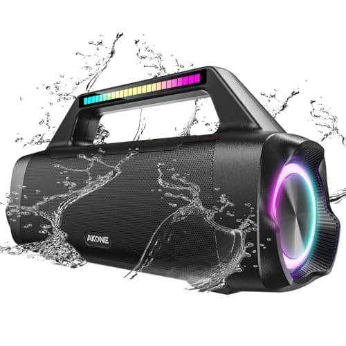 AKONE Cassa Bluetooth,Altoparlante Bluetooth Portatile 80W(Peak) Loud Subwoofer grande Potente con Luce,Bassi Potenti Rotolante Suono Stereo Speaker,IP67 Impermeabile per Esterno,Feste,Spiaggia
