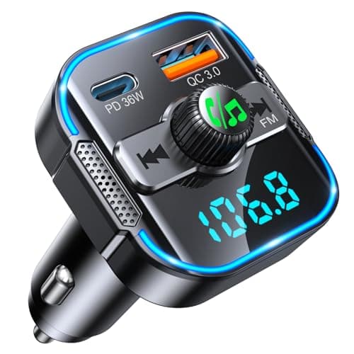 Glangeh Trasmettitore FM Bluetooth 5.3 per Auto [Ricarica Rapida PD 36W+QC3.0 18W], 2025 Upgrated Adattatore Bluetooth Auto Audio Radio con Doppi Microfoni, Car Kit Chiamata Vivavoce, Supporta Siri