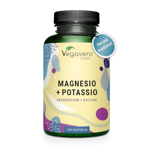 Magnesio e Potassio Vegavero® | l’unico SENZA ADDITIVI | Forma Citrato ad Alta Biodisponibilità | contro Stanchezza e Affaticamento | Sali Minerali per Muscoli e Crampi | 180 capsule | Vegan