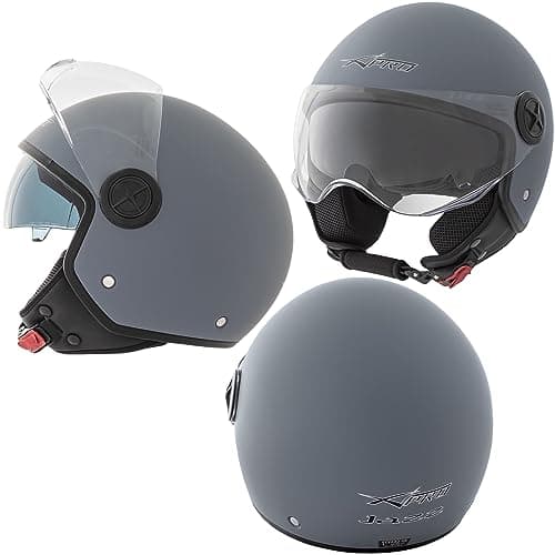 Casco Jet Moto Aperto Visiera Scooter Antigraffio Parasole ECE 22-06 Grigio Opaco L