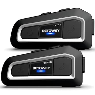 BETOWEY Interfono Moto Bluetooth Coppia TK-X2 Auricolari Moto Casco con Cancellazione del Rumore, Distanza 1Km, Radio FM, Sistema di Comunicazione Moto Universale