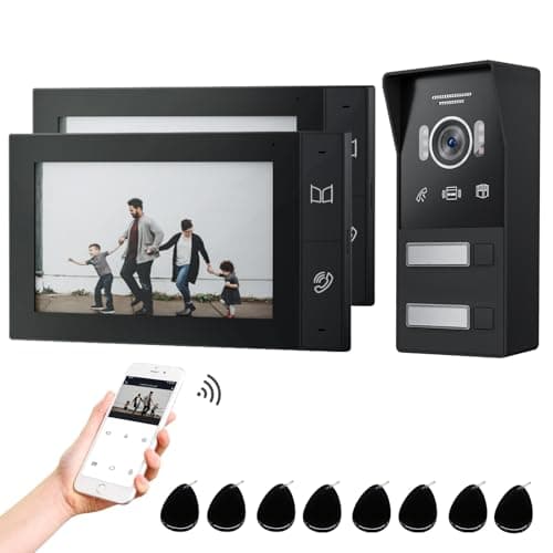 JeaTone KIT Videocitofono Wifi 2 fili con 7 pollici Touchscreen,Videocitofono Bifamiliare,Rilevamento Del Movimento PIR,APP/Carta RFID Unlock,Visione Notturna,Kit Citofoni Smart con APP,Video/Foto
