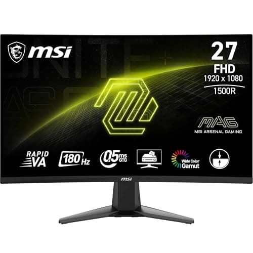 MSI MAG 27C6F Monitor Gaming Curvo 27" - FHD (1920 x 1080), 180Hz/0,5 ms, pannello VA 1500R - Adaptive-Sync, connettività DisplayPort 1.2a, HDMI