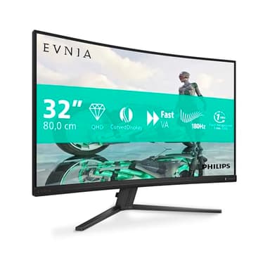 PHILIPS Evnia 32M2C3500L - Monitor gaming curvo QHD da 32 pollici, 180 Hz, 0,5 ms, FreeSync Premium, HDR10 (2560x1440, 2x HDMI, DisplayPort) grigio scuro