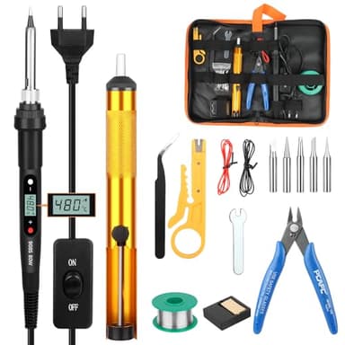VFANDV Set di Saldatori da 60 W con 5 Punte Intercambiabili, Temperatura Regolabile, Multimetro Digitale, Supporto per Saldatore
