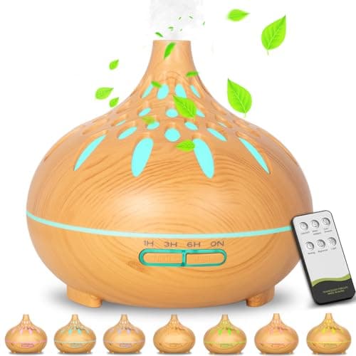 RDDAIPE Diffusore di Oli Essenziali,500ml Ultrasuoni Diffusori Olio Essenziale, Diffusore di Aromi,Legno Aromaterapia Elettrico Profumatore Diffusore,con 7 Colori LED,Umidificatore Ambiente per Casa