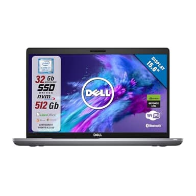 Dell Latitude, Pc Portatile con Scheda Video Geforce MX 4Gb, Display 15,6" FHD, Intel i7-10850H 2.7Ghz, Ram 32Gb, SSD 512Gb, Libre Office, Win 11, Chiavetta Finger Print (Ricondizionato)