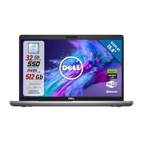 Dell Latitude, Pc Portatile con Scheda Video Geforce MX 4Gb, Display 15,6" FHD, Intel i7-10850H 2.7Ghz, Ram 32Gb, SSD 512Gb, Libre Office, Win 11, Chiavetta Finger Print (Ricondizionato)