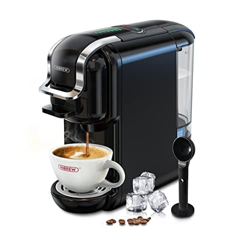 HIBREW Macchina da caffè H2B, macchina da caffè multi-capsula 5 in 1, macchina caffè espresso, compatibile con cialde DG/Nes/K-cup/ESE/caffè macinato, arresto automatico, espresso perfetto, nero