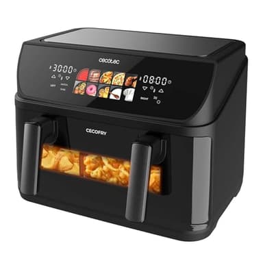Cecotec Friggitrice ad Aria 10L - Air Fryer Cecofry&Grill Duoheat 10000. 2800W, 3in1: Friggitrice, Grill, Piastra. Parete divisoria mobile, Doppia Temp 40-200°C, Cottura uniforme e veloce