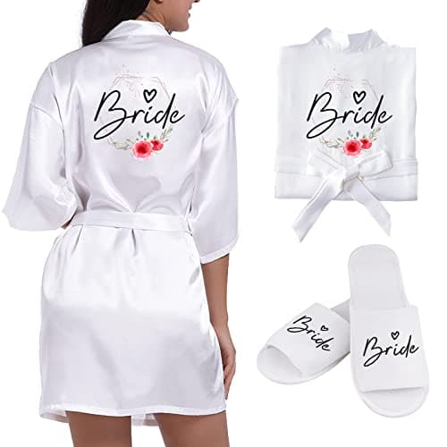 BETESSIN Vestaglia Sposa Donna in Raso Vestaglia Kimono Sposa Pigiama Donna Camicia da Notte per Nozze
