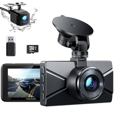 WOLFANG 2.5K Doppia Dashcam, Scheda SD 32G, Dash Cam Auto IPS 3" con Grandangolo di 310°, 1440P+1080P FHD Telecamera, Visione Notturna,G-Sensor, WDR, Monitor di Parcheggio, Registrazione in Loop