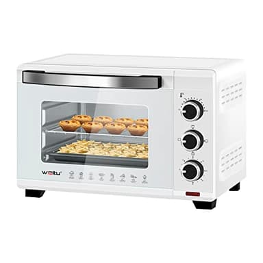 WOLTU Fornetto Elettrico da 21 Litri 1280W, Forno per Pizza, Temperatura tra 100-230℃, Timer 0-60 Minuti, Porta a Doppio Vetro Visibile, con Teglia, Griglia, Pinza e Vassoio, Bianco