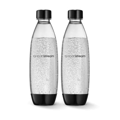 sodastream Bottiglie d'acqua sottili riutilizzabili da 1 litro, lavabili in lavastoviglie, confezione da 2 per acqua frizzante Spirit, Terra, Art e Source, per sapori, 2 x 1 litro, nero