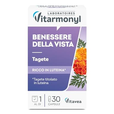Benessere della Vista - Integratore Occhi - Titolato in Luteina e Zeaxantina - Tagete e Vitamina A - Funzione Visiva Normale - Antiossidante - 30 Capsule - Vitarmonyl