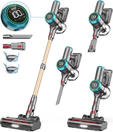 ZCAISH Aspirapolvere Senza Fili, 45 kPa/550 W/60 Mins Scopa Elettrica Senza Fili, Potente Verticale Antigroviglio con Display LED, Adatto per Tappeti/Pavimenti/Peli di Animali