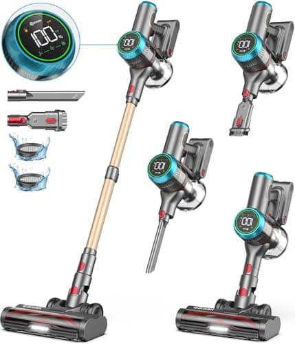 ZCAISH Aspirapolvere Senza Fili, 45 kPa/550 W/60 Mins Scopa Elettrica Senza Fili, Potente Verticale Antigroviglio con Display LED, Adatto per Tappeti/Pavimenti/Peli di Animali