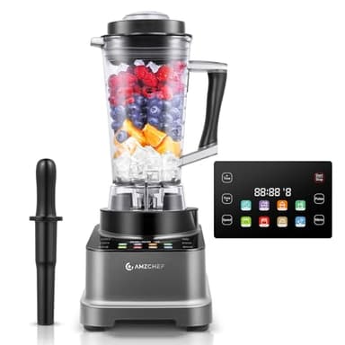 AMZCHEF 8-IN-1 Frullatore Tritatutto Multifunzione con Touch LCD | Frullatore 2000W con 8 Menu e 10 Velocità | Blender 2L per Tritaghiaccio, Gelato, Smoothie, Estratto, Purea, Salsa | Grigio