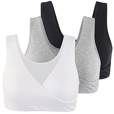 COLOMI Reggiseno Premaman Allattamento Reggiseno Allattamento in Cotone Senza Fili (Black+Grey+White/3Pack, XL)
