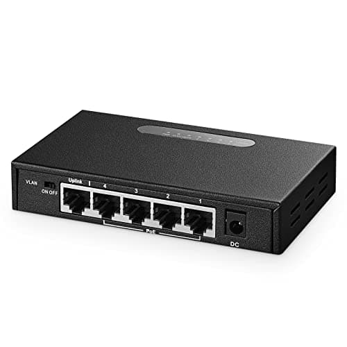 Binardat 5 Port Gigabit POE Switch, 4 POE+ Ports 1000Mbps, 1 Gigabit Uplink, IEEE802.3af/at, 65W Power Supply, Mini Metal Case Unmanaged Plug and Play