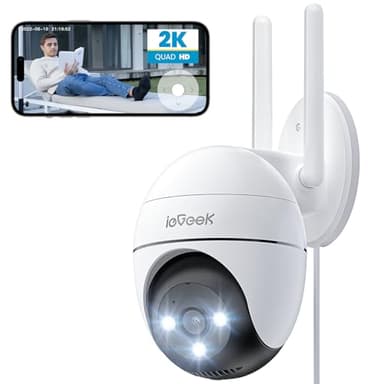 ieGeek 2K Telecamera Wi-Fi Esterno 360° PTZ Videocamera Sorveglianza WiFi con 3MP Visione Notturna a Colori 15m,Rilevamento Umano PIR e Allarme Sonoro e Luminoso