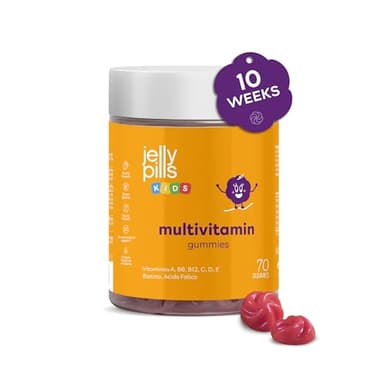 Jelly Pills® Multivitamine e Minerali 70 Gummies bambini - Senza zuccheri aggiunti - Gusto di fragola 10 settimane - Tutte le vitamine A B C D E Biotina Acido folico Zinco Iodio Magnesio Cromo