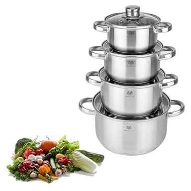 Set di pentole a induzione, 5 pezzi, con coperchio in vetro, in acciaio inox satinato, set di pentole a induzione non rivestite, scala interna, fornello in vetro ceramica, gas, fornello elettrico
