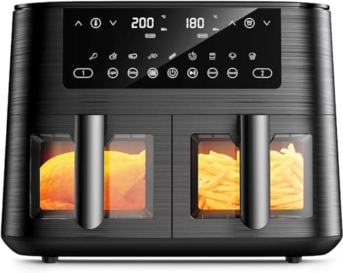 Friggitrice ad Aria Doppio Cestello, 9L Air fryer con Finestra di Visualizzazione, 9 Programmi di Cottura, Cottura Senza Olio, 90% Di Grassi In Meno, Funzione Appuntamento, Componenti Antiaderenti