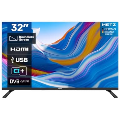 Metz MTE2000Z TV, 32 Pollici, HD, Televisore, 1366x768, Dolby Digital, Direct LED, Borderless Design, HDMI, USB, DVB-T/T2, DVB-C, DVB-S/S2 CI+