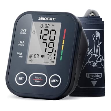 Sinocare Misuratore di Pressione Arteriosa da Braccio Digitale (22-42cm) con Indicatore di Rischio, Monitoraggio Domestico dell'Ipertensione