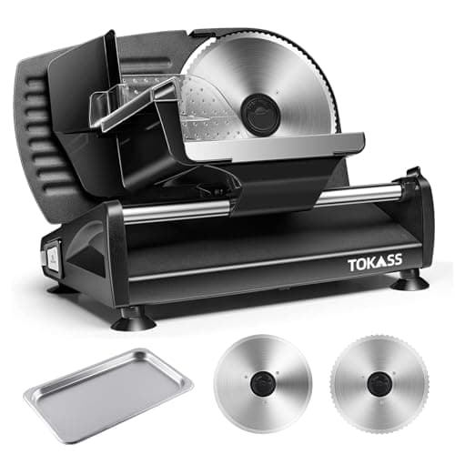 200 Watt Affettatrice elettrica da in acciaio inox, per Uso Domestico con 2 Pezzi Lame in Acciaio Inox da 7,5'', Taglia Salumi Elettrico, ad Alto Spessore per Carne, Formaggio, Pane