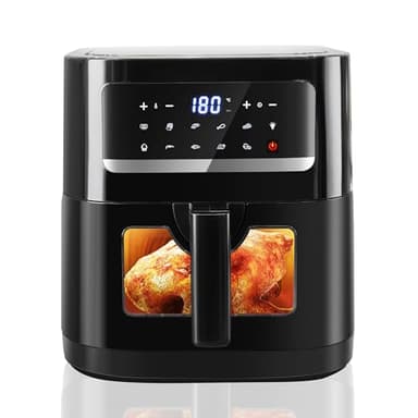Friggitrice ad Aria 7 litri, Emphsism Air Fryer XXL con Finestra di Visualizzazione 1700W, Friggitrice senza Olio, 10 Programmi di Cottura, Risultati Veloci, Capacità 5-7 Persone, Touchscreen