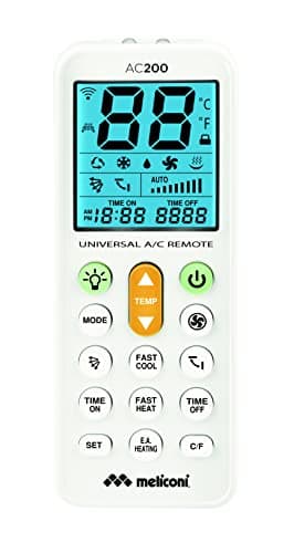 Meliconi AC 200 Telecomando Universale per Condizionatori/Climatizzatori Compatibile con la Maggior Parte dei Marchi, con Schermo Retroilluminato e Funzione Torcia, bianco, 802102