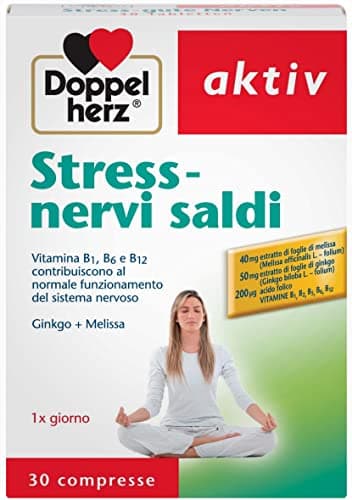 Stress Nervi saldi - Ginkgo biloba e Melissa - 30 Mini compresse - Integratore Memoria con Vitamina B1 + B6 + B12 contro Stress e Stanchezza Mentale - Doppelherz