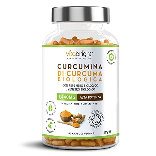 Curcuma Capsule x180, 1440 mg Integratore Curcuma Zenzero Pepe Nero (Curcuma in Polvere), Curcuma Bio, Curcuma e Piperina Plus Zenzero, Curcumina E Piperina, VitaBright Turmeric Curcuma Pura