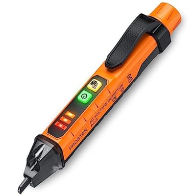 Proster Cercafase Elettrico Professionale Tester di Tensione Non-Contatto con Doppia Gamma AC Sensibilità Regolabile 12V-1000V/48V-1000V Tester Elettrico con Allarme a LED per Misura Filo Vivo/Nullo