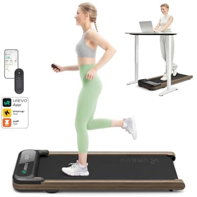 UREVO Tapis Roulant Legno di Noce con Smart APP，1-6KM/H Walking Pad Elettrico con 8 Ammortizzatori Motore 2.5HP con display a LED telecomandato Tapis Roulant Elettrico Salvaspazio per Casa/Ufficio
