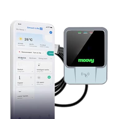 MOOVY Box 2.0 Smart Life - Caricabatterie per Veicoli elettrici - Plug&Charge - Sistema R-FID - Potenza Regolabile Fino a 7 kW / 32A - Connettore Tipo 2 (Type 2-7 KW | 5m)