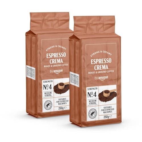 by Amazon Espresso Crema Caffè macinato, Tostatura media, 500 g - 250 g (Confezione da 2) - Certificato Rainforest Alliance