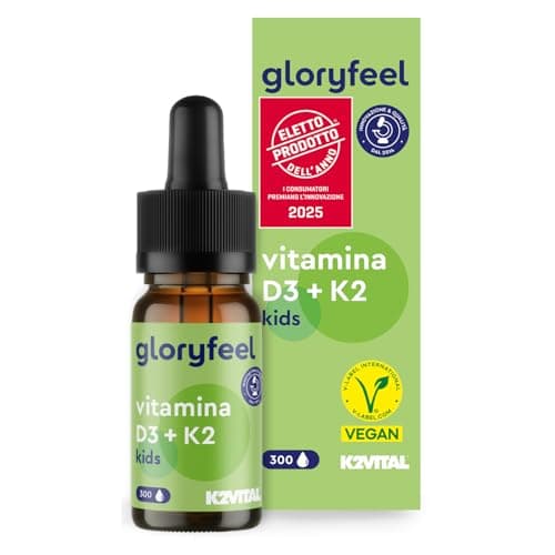 Vitamina D3 Bambini, D3 K2 Gocce, Eletto PRODOTTO DELL'ANNO 2025, Integratore Vitamina D3 500 U.I. vegetale da Licheni + 25µg Vitamin K, 10ml (10 Mesi), Vitamine per Bambini a partire da 4 Anni