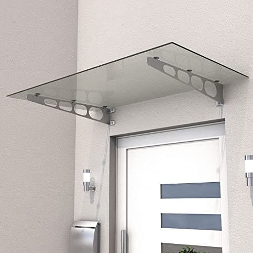 Pensilina in acciaio inox e vetro laminato trasparente, tettoia per esterno, 160cm x 90cm