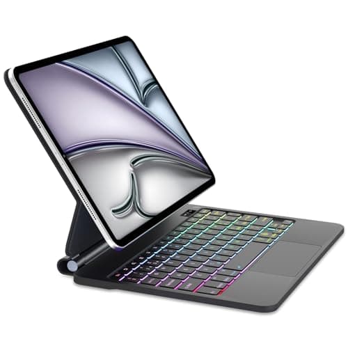 SENGBIRCH Custodia Tastiera per iPad Air 13" (M2) 2024, Tastiera iPad Pro 12,9" (6a/5a/4a/3a Gen) con Touchpad, Italiano QWERTY, 7 Colori di Retroilluminazione Magnetico Galleggiante Design, Nero
