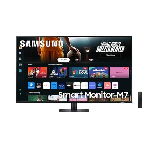 Samsung Smart Monitor M7 (S43DM702), Flat 43'', 3840x2160 (UHD 4K), Smart Hub con app di streaming, Office 365, Gaming Hub, Speaker integrati, Telecomando, WiFi, HDMI, USB-C