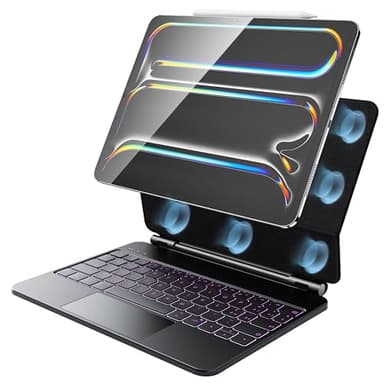HOU Tastiera iPad Pro 11" (M4) Custodia Per Tastiera iPad Pro 11 Pollici 2024 (Solo), con Trackpad Multi-Touch, Retroilluminazione a 7 Colori, Supporto Magnetico Facile da Impostare - Nero