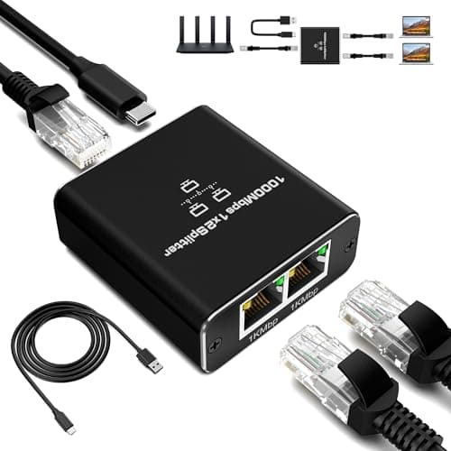 Switch Ethernet, RENGOGA 2 Porte 1000Mbps Sdoppiatore Ethernet, Switch di Rete LAN RJ45 splitter di rete Gigabit Con Cavo Type-C Splitter Ethernet per Computer HUB Switch Router Set-top box TV e altro