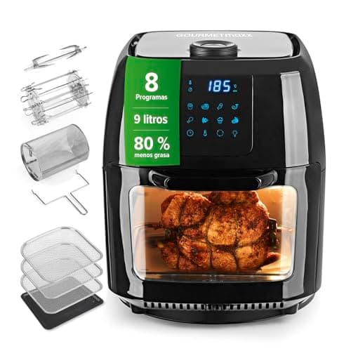 GOURMETmaxx Friggitrice digitale XXL ad aria calda 9 litri | Frittura senza grassi, con spiedo rotante per pollo e shashlik | Friggitrice, forno e grill rotante in un unico apparecchio