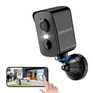 Ediloca Telecamera WiFi Interno/Esterno, Videocamera Sorveglianza 2K 3MP Senza Fili Batteria Ricaricabile, Rotazione 300°, Rilevamento Umano PIR, Visione Notturna a Colori, Impermeabile IP65