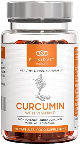 Curcumina Liquida Elixirvit con Vitamina D - 185x Più Biodisponibile della Tipica Curcuma/Curcumina - Subito Assorbibile - 60 Capsule Curcumina NovaSOL