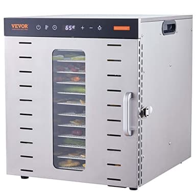 VEVOR Essiccatore Elettrico 1000W per Alimenti in Acciaio Inox 10 Vassoi Estraibili Tempo Temperatura Regolabile 30-90 ℃ Aria Circolata 360°, Macchina Essiccatrice Alimentare Domestica 46x42x46,5 cm
